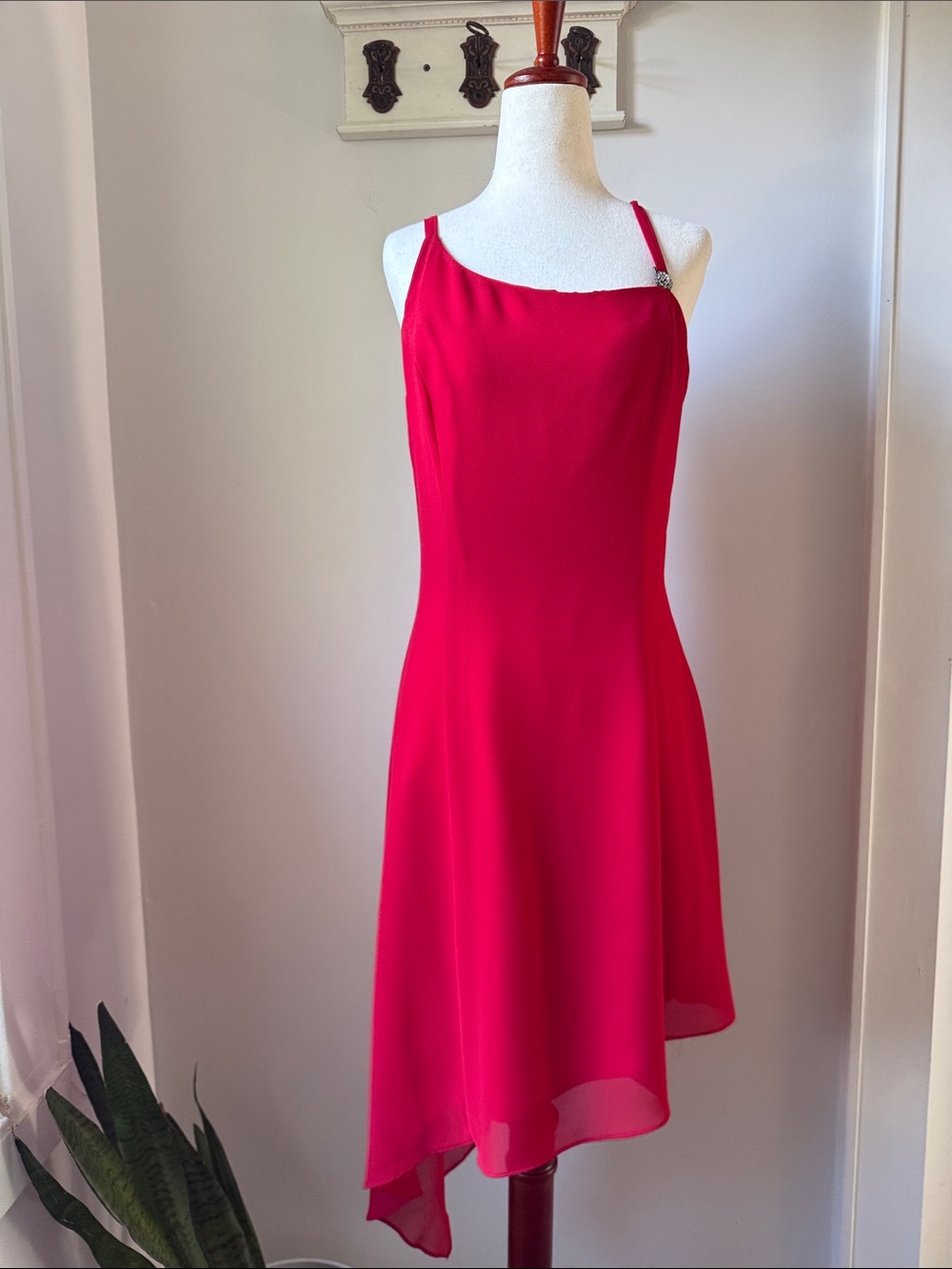 Scott McClintock Vintage Red Asymmetrical Slip Dress 8 Cocktail Evening airy